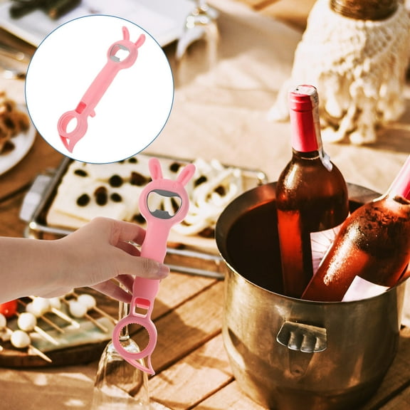 GOOHOCHY Pink Versatile Can Opener for Kitchen Gadgets with Ergonomic Grip and PP Steel Construction 4 in 1 Tool