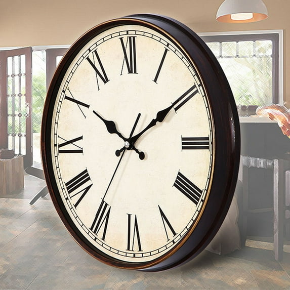 GOOHOCHY Vintage Dial Clock European Round Roman Numeral Silent Clock 3D Large Decorative Wall Clock for Living Room Bedroom Kitchen