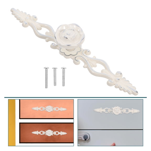 GETAJGHSD Silver Vintage Drawer Pulls with Floral Carvings for Retro Cabinet Handles Easy Installation Zinc Alloy 4 Pack