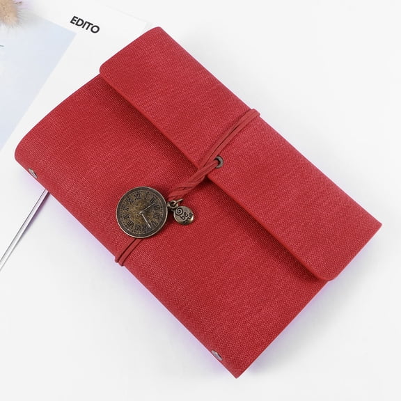 GOOHOCHY Vintage Scrapbook Planner Creative Writing Notebook Travel Diary Notepad Stationery ( Red, Horizontal Version)