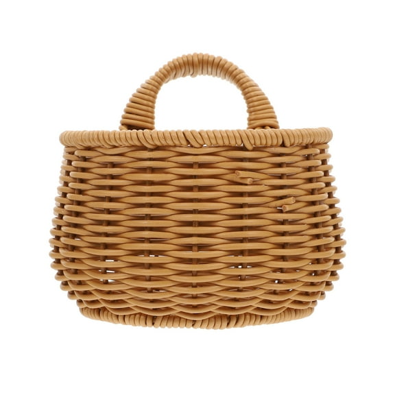 HONMEET Wall-Mounted Kitchen Basket Brown Plastic Hand-Woven Storage Organizer for Pantry or Cabinet