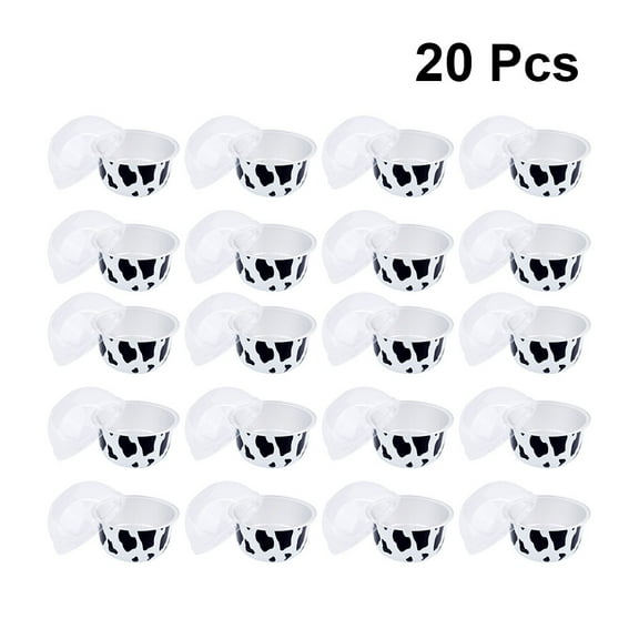 GOOHOCHY White Aluminum Foil Dessert Cup with Lid for Pudding Mousse Cow Grain Round Shape 150ml