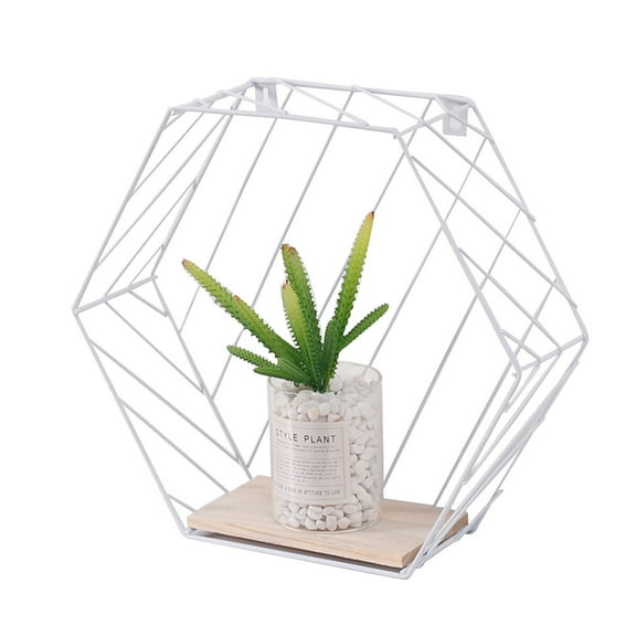 GOOHOCHY White Iron Hexagon Design Floating Shelves for Wall Hanging and Art Decor Display Small Keepsakes S Twill Size