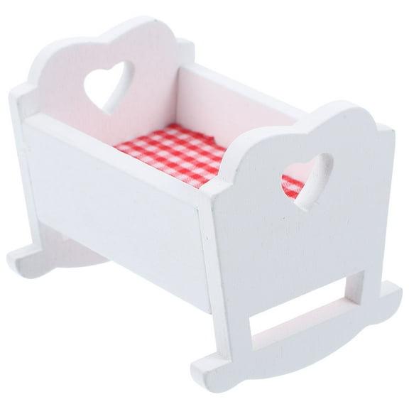 GOOHOCHY White Miniature Doll Bed with Stable Wood Frame and Cloth Mattress for Decorative Use 6.5 x 3.2 Inches