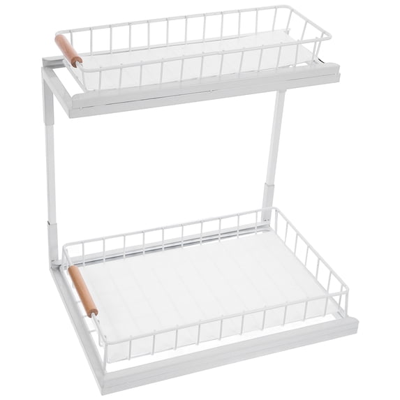 GOOHOCHY White Pull Out Cabinet Organizer with Guardrail Design for Home Carbon Steel Storage Shelf