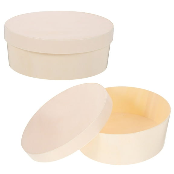 GOOHOCHY White Small Round Gift Boxes for Storing Food Lightweight Wood Material Unfinished Solid Color DIY Printing 14 5CM