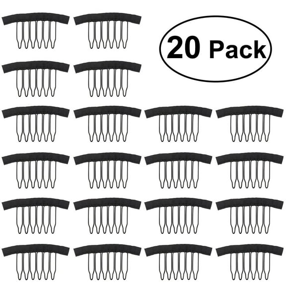 WEUVEB 20Pcs Wig Comb Steel Tooth Net Comb for Wig Caps with Easy Sew on Design Black