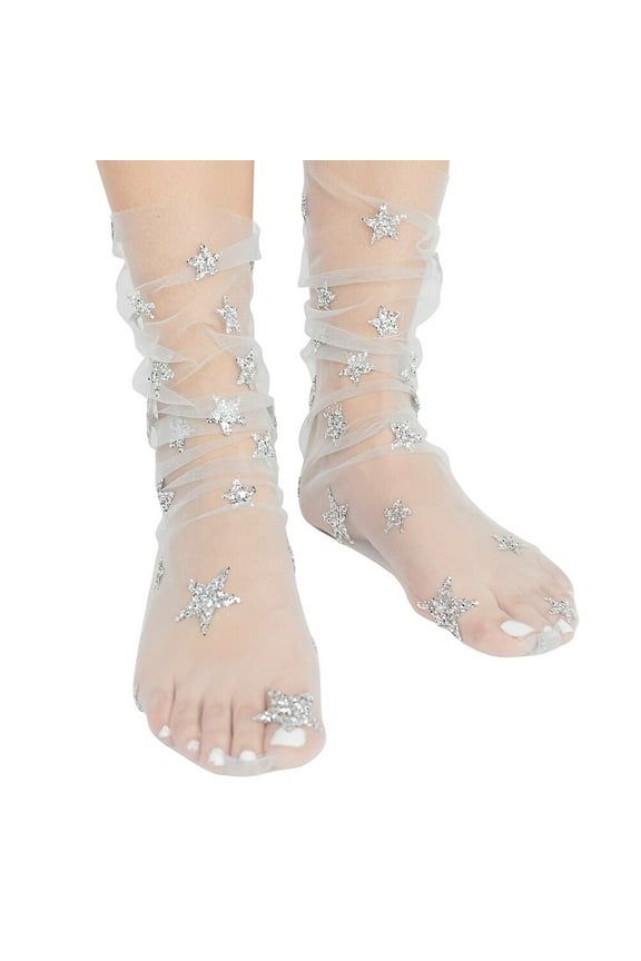 Sparkly Stockings Light Grey Acrylic Fibers 1 Pair