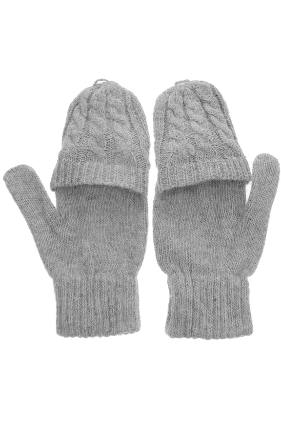 Women Fingerless Gloves with Mitten Cover for Warmth in Cool Weather Grey wool cotton blend
