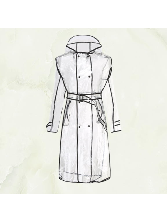 Women's Transparent Hooded Raincoat Windproof Lightweight Rain Jacket, Size L