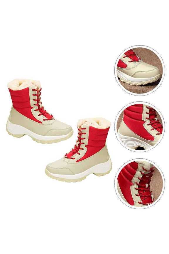 Women Warm Snow Boot Lace up Winter Insulate Insulated Student Red