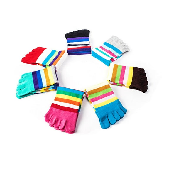 GOOHOCHY Women's Five Finger Socks Colorful Stripped Cotton 5 Toe Socks for Women (Black)