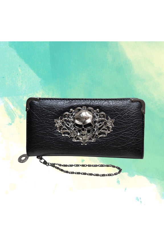 GooHochy Black PU Retro Punk Skull Pattern Clutch Bag for Women