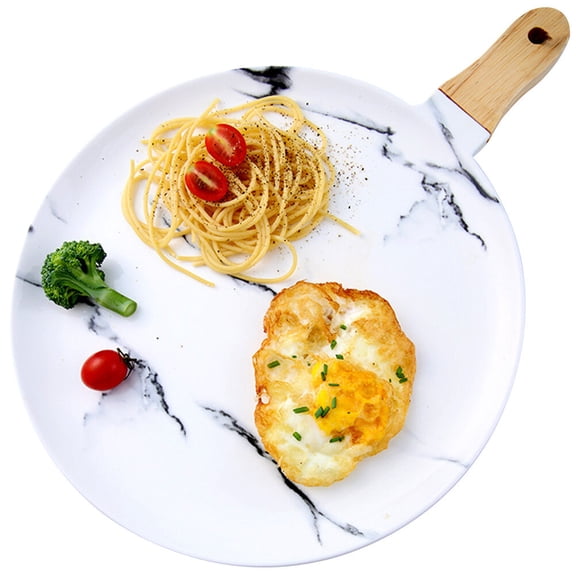 GOOHOCHY Wood and Ceramic Pizza Serving Tray with Handle for Storage Multi Suitable for Home Kitchen