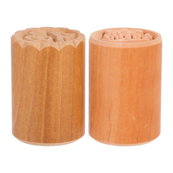 ADDHAT Cookie Press Stamp Khaki Wood For Kitchen Use 2Pcs