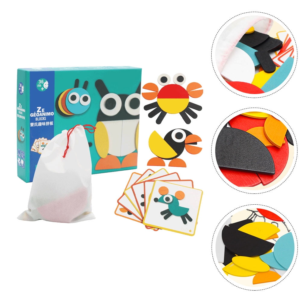 GOOHOCHY Wooden Tangram Pattern Blocks for Kids Assorted Color ...