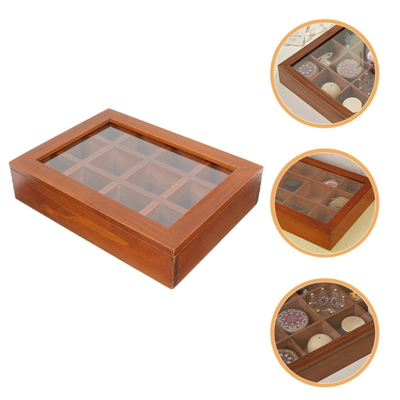 GOOHOCHY Wooden Tea Bag Display Box with Clear Window Tea Organizer Multipurpose 12-Compartments Box for Tea Bags Instant Coffee Sugar Packets