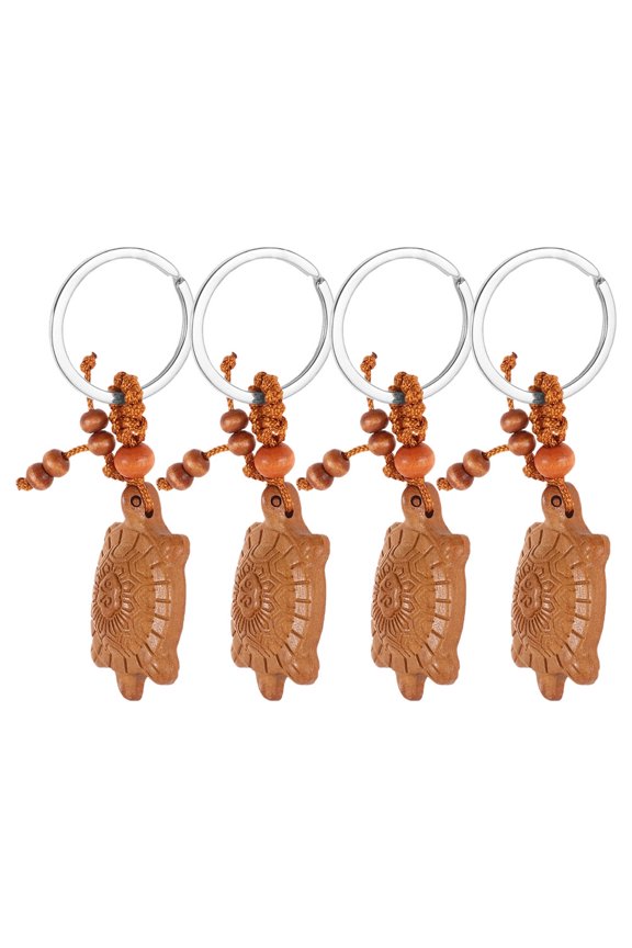 Chocolate Wooden Tortoise Keychain for Holding Keys with Unique DoubleSided Carving 4pcs