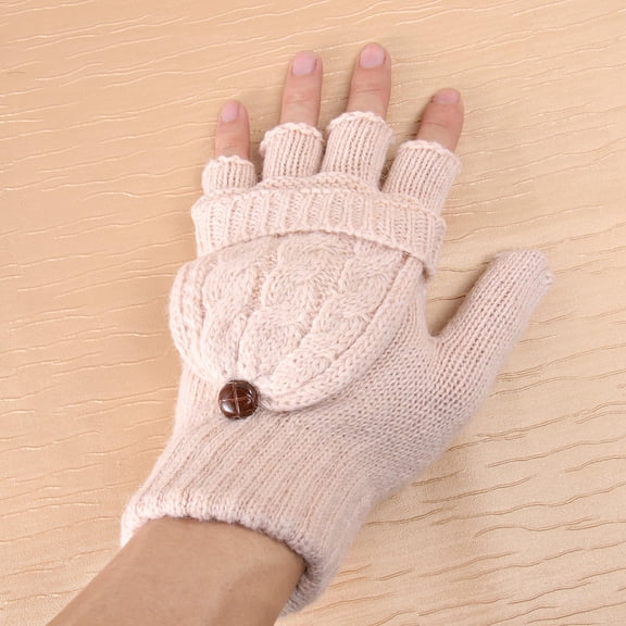 GOOHOCHY Woolen Thermal Half Finger Gloves Women's Mittens Work 18.00X13.00X2.00CM Beige