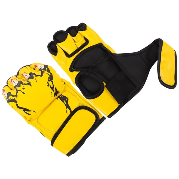 Mobutofu Fitness Workouts Gloves Yellow Pu Sponge Training Boxing 1 Pair 8.7x4.3x1.4in