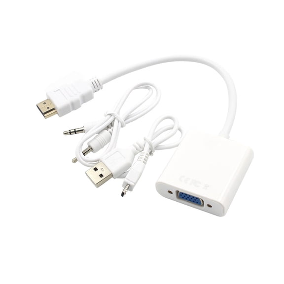 GOOHOCHY to VGA Adapter Full Video Audio Converter with Power Cable for Computer Laptop Tablet (White)