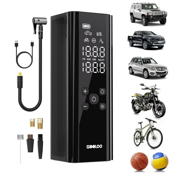GOOLOO GT150 Cordless Tire Inflator, 7500mAh 150 PSI Air Compressor, Digital Pressure Gauge, Auto Shut-Off, Emergency LED Light, Compact Air Pump for Car & Bike
