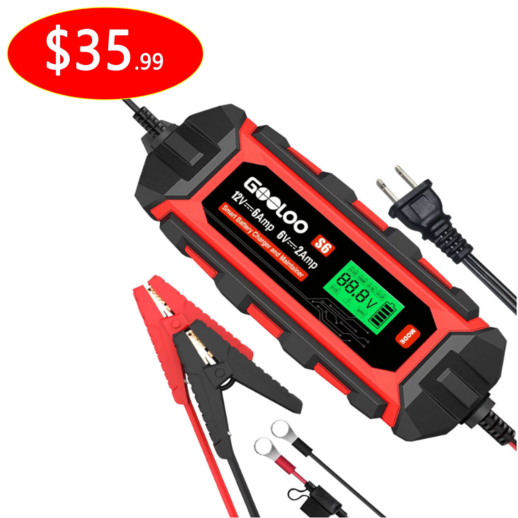 GOOLOO 6A Automotive Battery Charger,6 Amp 6V 12V (Up to 150Ah) Battery