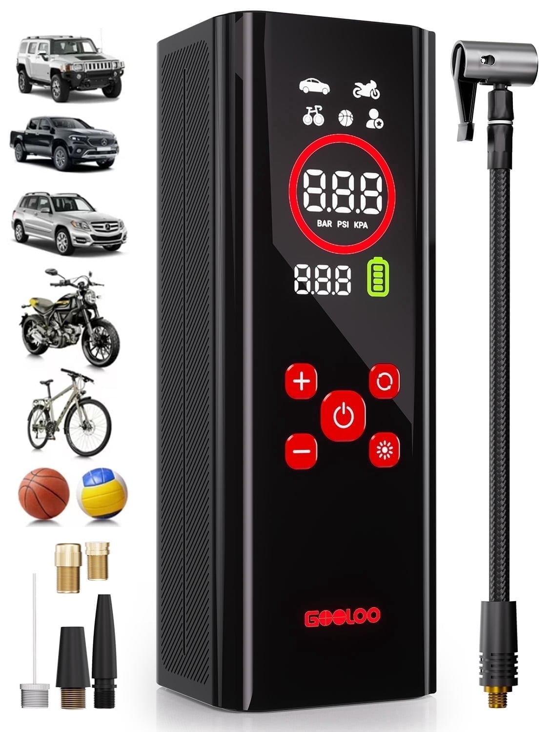 GOOLOO AP150 PRO Cordless Compact Tire Inflator, 4X Faster 150 PSI Portable Air Compressor with 7500mAh Battery, Color LED Display, Auto Shut-Off, Pressure Gauge and LED Light for Car, Bike, Ball