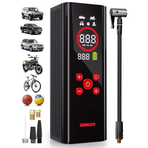 GOOLOO AP150 PRO Cordless Compact Tire Inflator, 4X Faster 150 PSI Portable Air Compressor with 7500mAh Battery, Color LED Display, Auto Shut-Off, Pressure Gauge and LED Light for Car, Bike, Ball