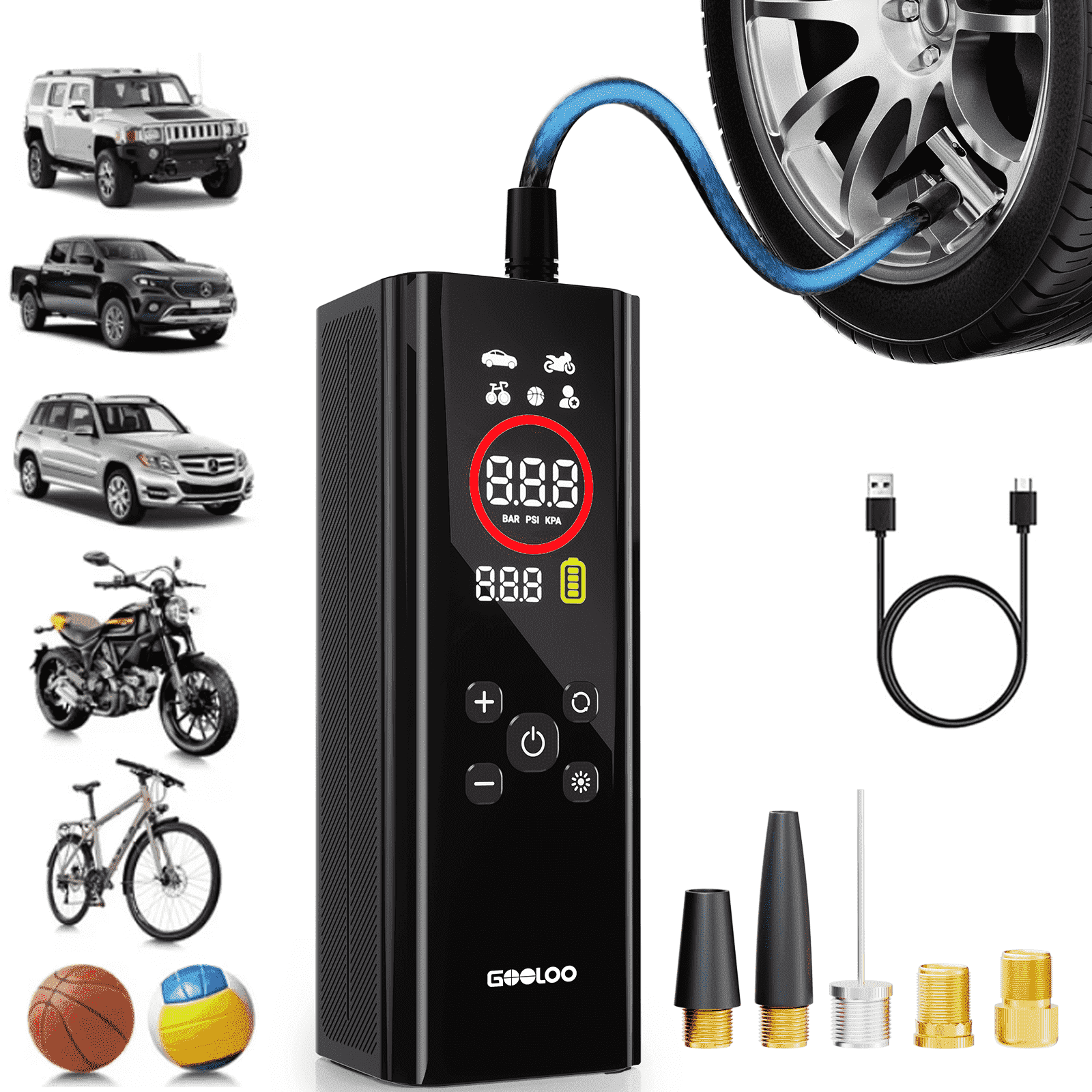 Gooloo AP150 PRO Tire Inflator, Portable 150 PSI Rechargeable Cordless Air Compressor, Digital Pressure Gauge