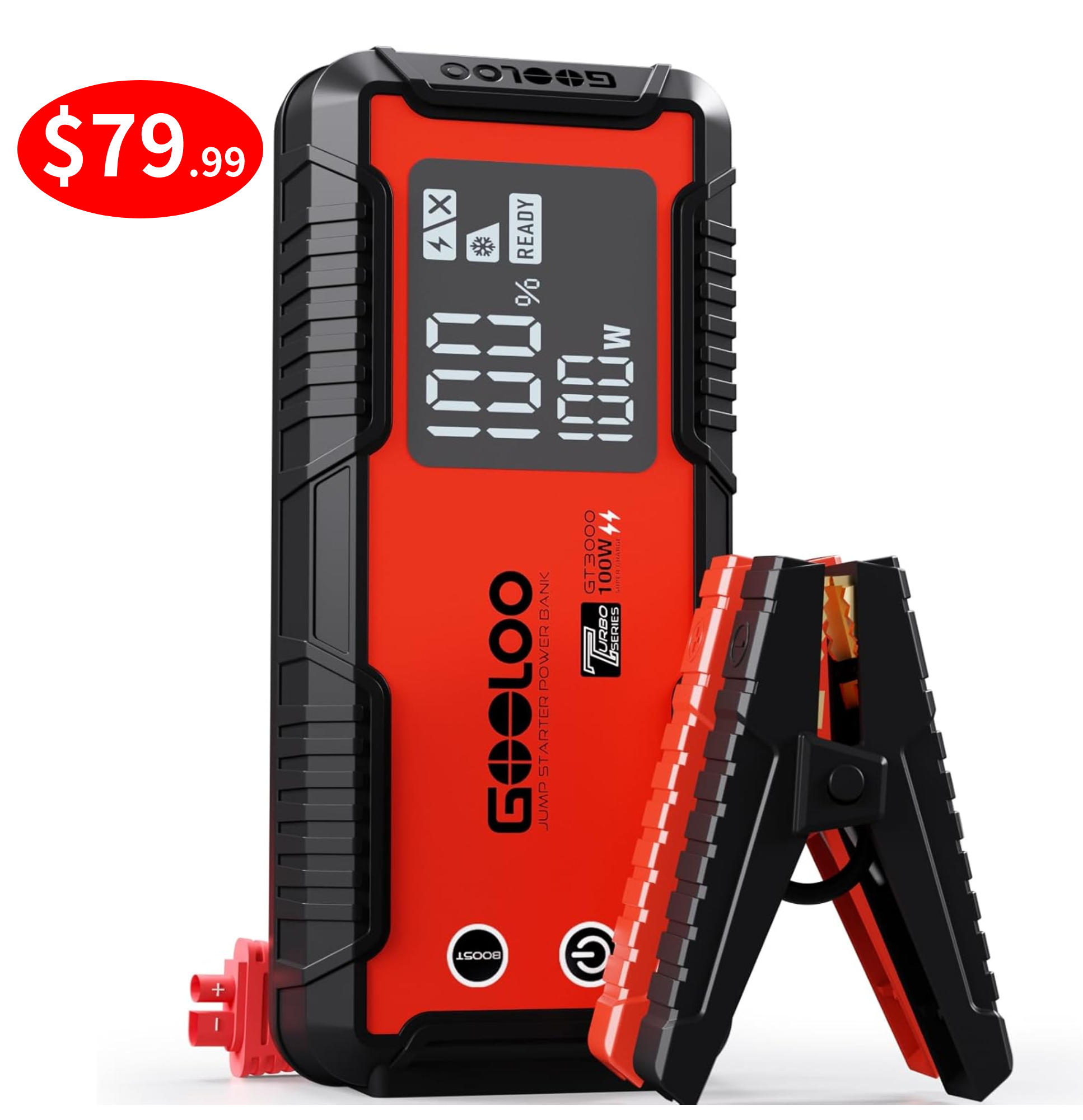 GOOLOO Car Jump Starter,3000A Peak 100W 2-Way Fast Charging Battery Jump Starter for 10.0L Gas and 8.0L Diesel,IP65 12V Jumper Box Power Bank - image 1 of 9