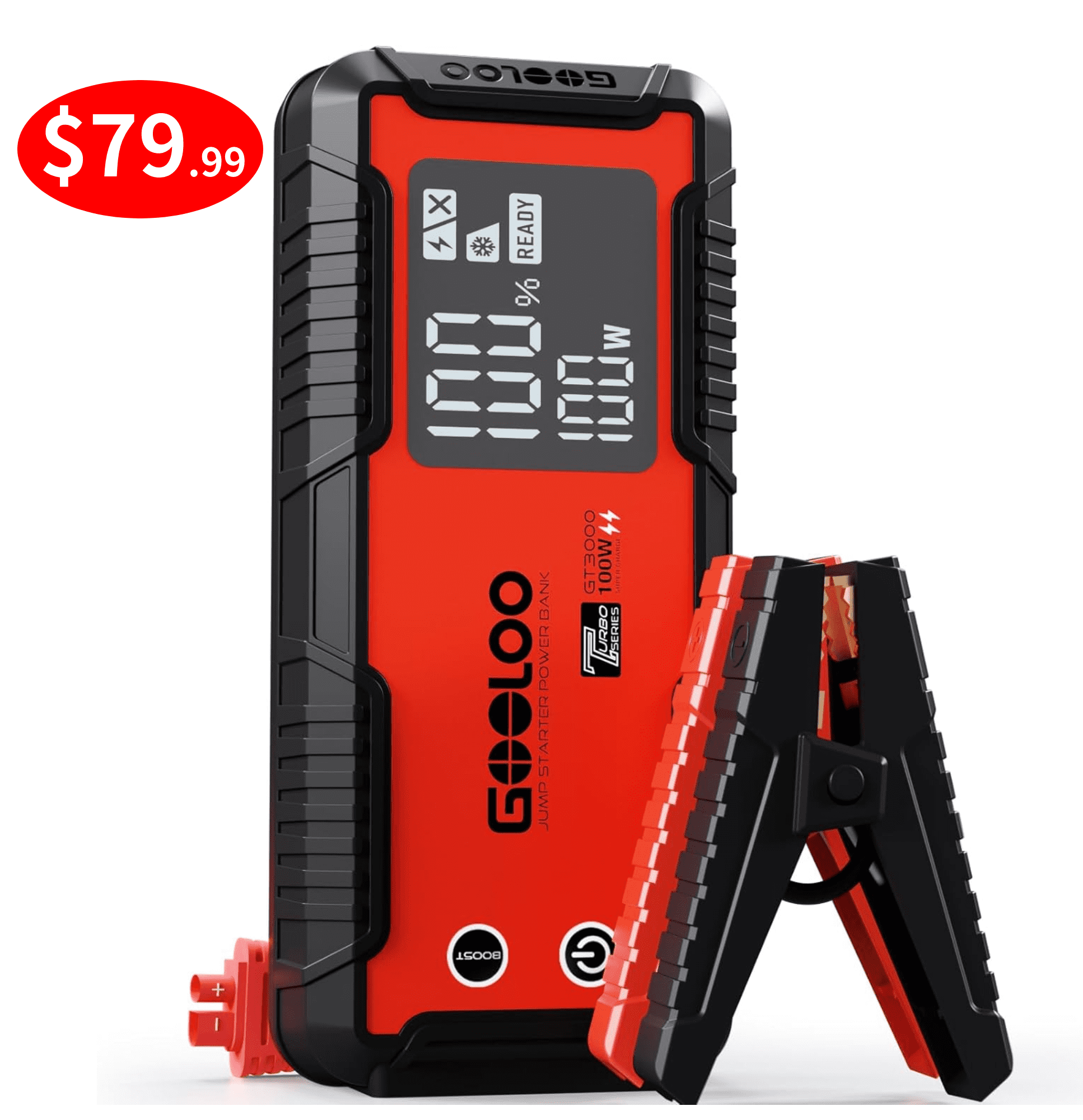 GOOLOO Car Jump Starter,3000A Peak 100W 2Way Fast Charging Battery