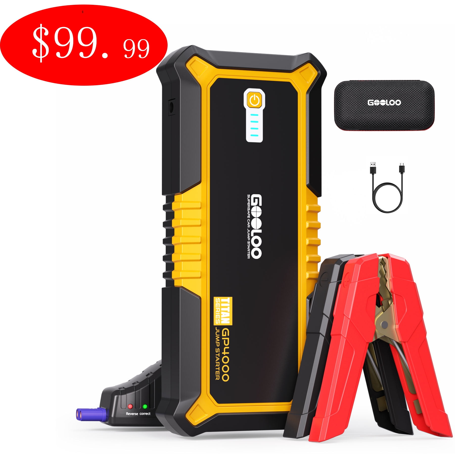 GOOLOO Car Jump Starter,4000A Peak 12V Portable Jumper Pack for All Gas