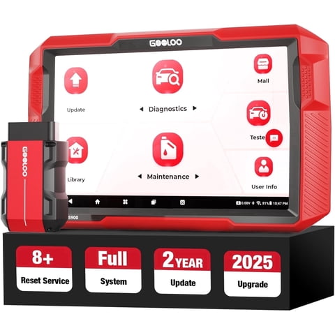 GOOLOO DS900 OBD2 Scanner: 8" Touchscreen, Bidirectional Control, Bluetooth 5.0, Active Test, 10000mAh Battery, FCA 11 OS