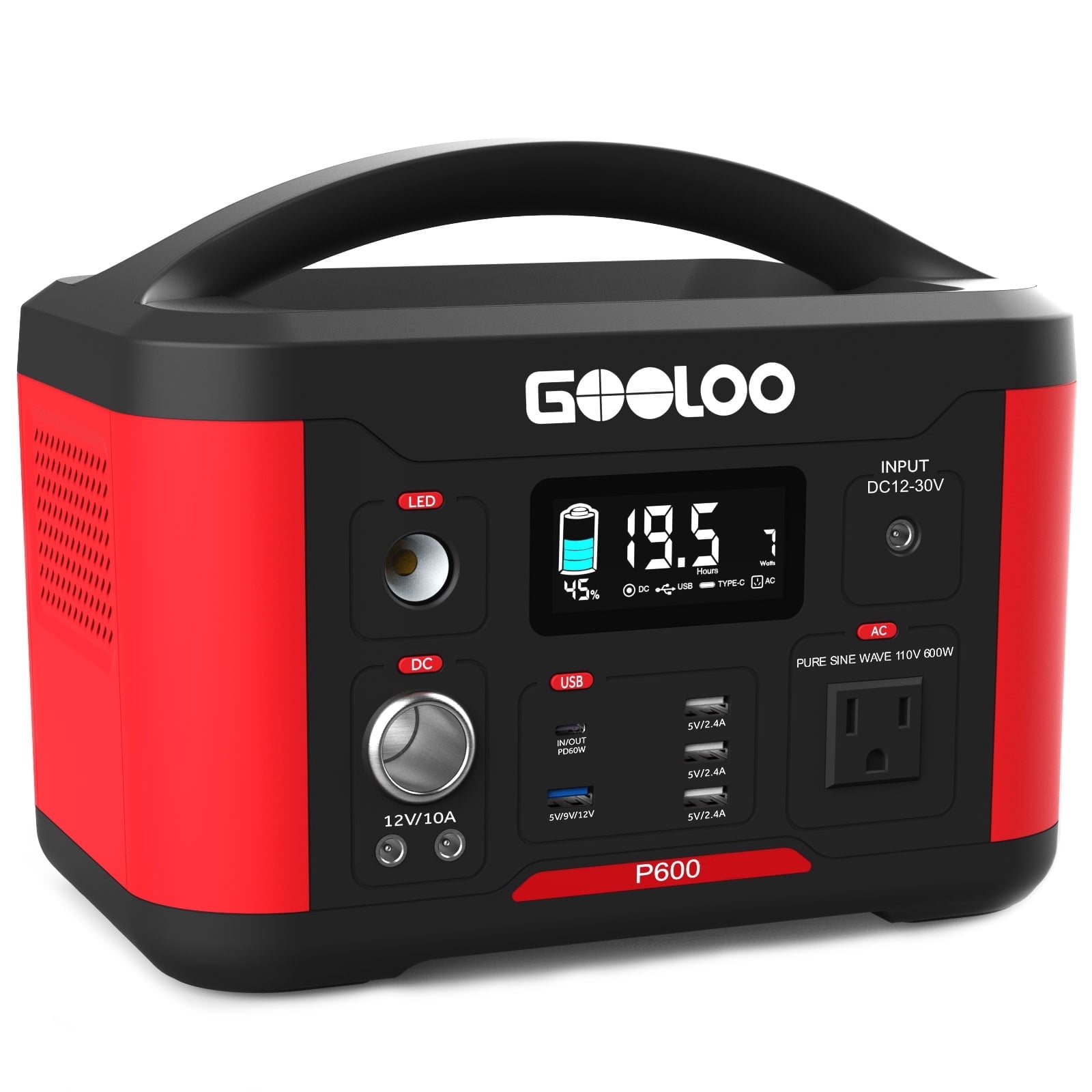 €€ ポータブル電源 GOOLOO P600 レッド GOOLOO P600 Power Station 600W / 626Wh Backup Lithium Battery