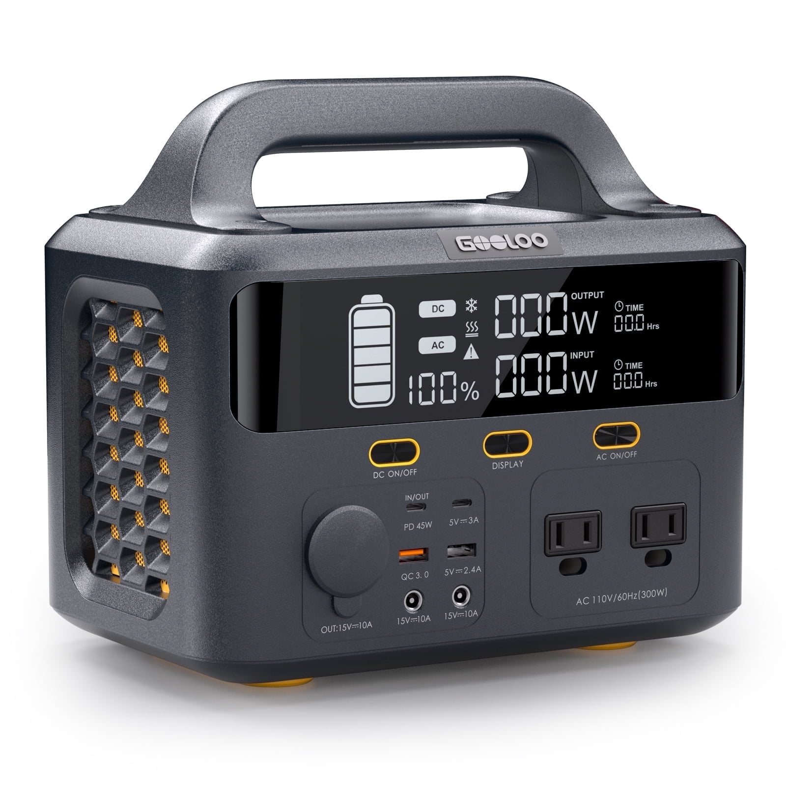 GOOLOO Discovery 300 Portable Power Station 259Wh, 300W Solar Generator with 7" LCD Display, 9 Ports for Charging CPAP/Laptop/Camping, USB-C PD 45W, Fast Charge in 2H, Lightweight 8.4lbs for Emergenc