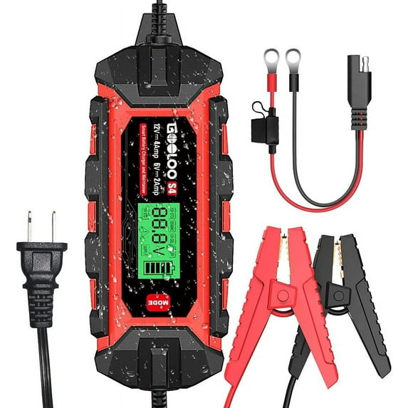 GOOLOO S4 4Amp 6V/2A & 12V/4A Battery Charger,SuperSafe Smart Electric Automotive Maintainer Trickle Charger Pack for Car Vehicle