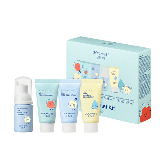 GOONGBE Kids Trial Kit – 4×30 ml Travel Set (Shampoo, Body Wash, Cleanser, Lotion)