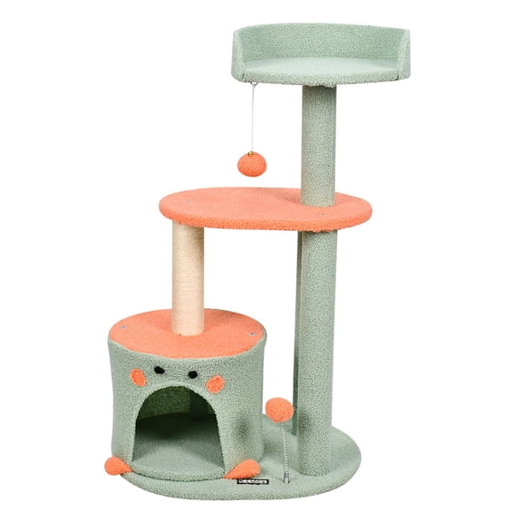 GOOPAWS 34-in Faux Fur Top Perch Cat Tree & Condo, Sage Green