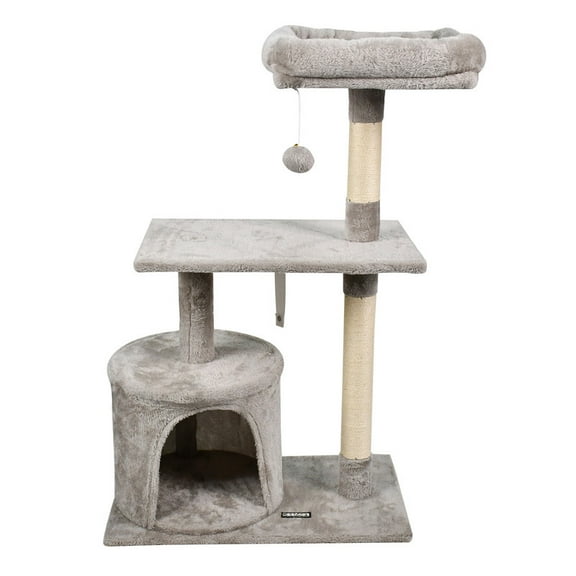 GOOPAWS 38-in Faux Fur Top Perch Cat Tree & Condo, Light Grey