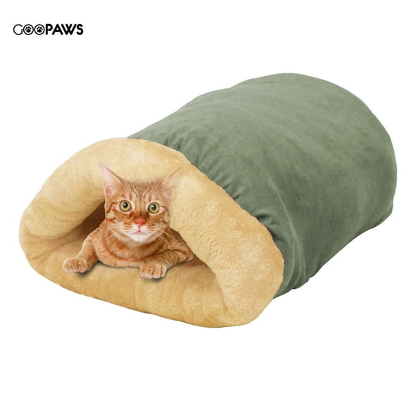 GOOPAWS 4 in 1 Self Warming Burrow Cat Bed for Household, Pet Hideway Sleeping Cuddle Cave