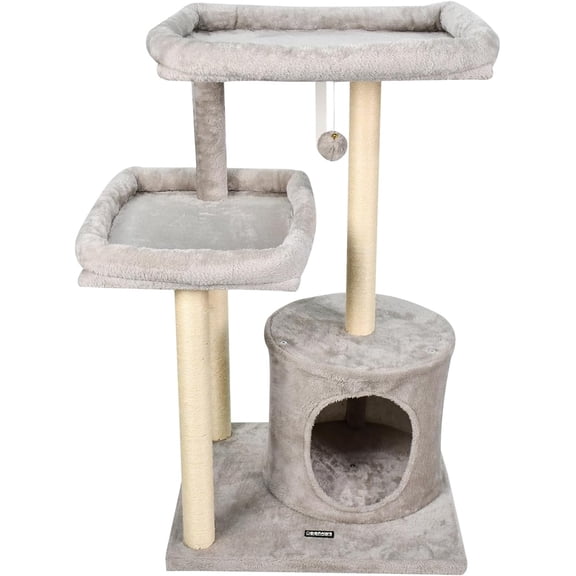 GOOPAWS 42-in Heavy-Duty Cat Tree for Large Cats, Multi-Level Tower with Sisal Scratching Posts, Plush Perch, Hammock & Condo Anti-Tip Design