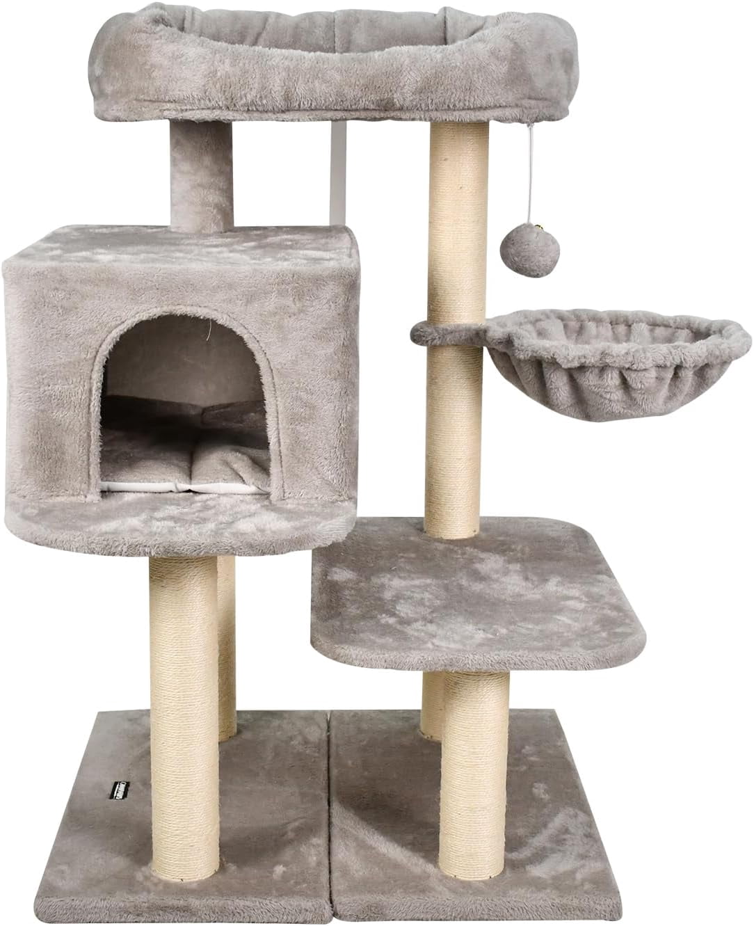 GOOPAWS 43-in Heavy-Duty Cat Tree for Large Cats, Multi-Level Tower with Sisal Scratching Posts, Plush Perch, Hammock & Condo Anti-Tip Design