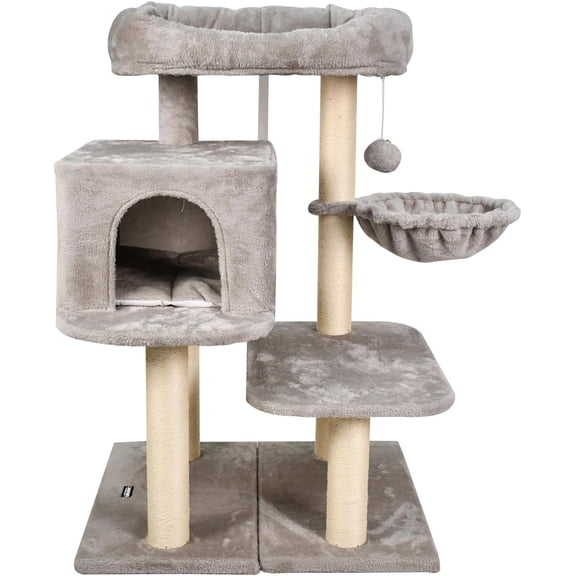 GOOPAWS 43-in Heavy-Duty Cat Tree for Large Cats, Multi-Level Tower with Sisal Scratching Posts, Plush Perch, Hammock & Condo Anti-Tip Design