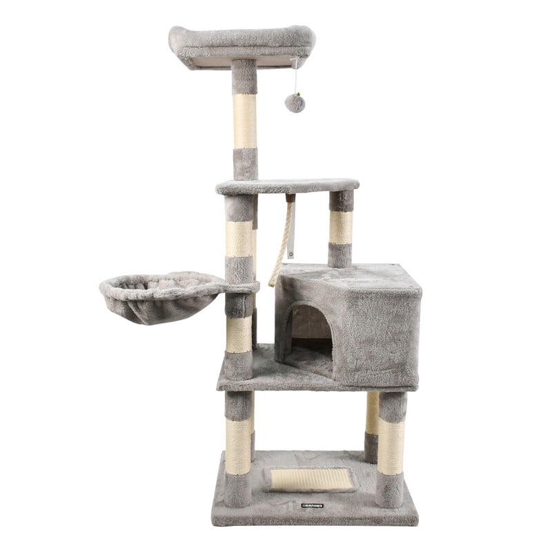 GOOPAWS 53-in Faux Fur Top Perch Cat Tree & Condo, Light Grey