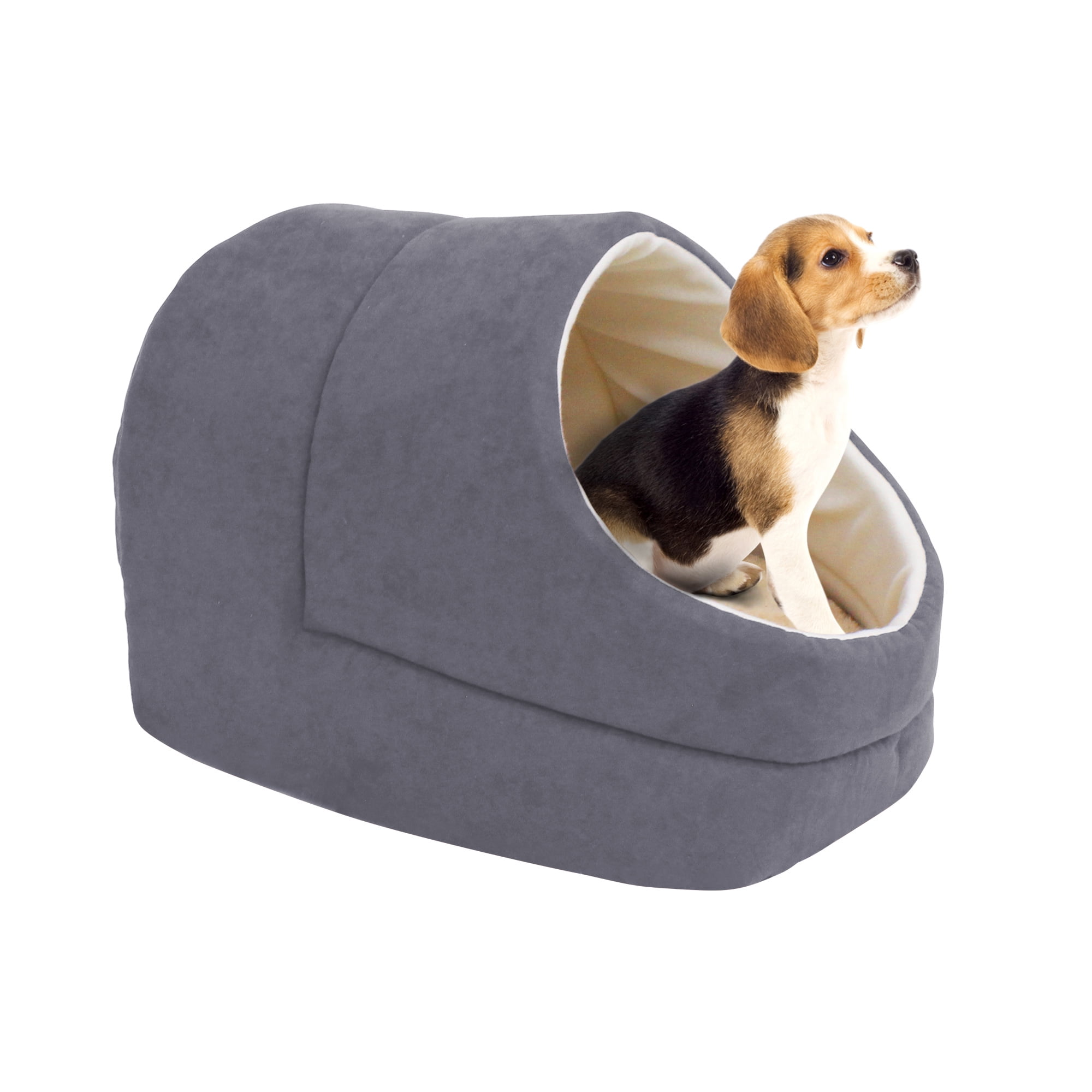 Small Gray Faux Fur Covered Pet Cave Bed