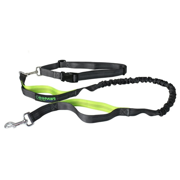 JESPET & GOOPAWS: Hands Free Bungee Dog Leash - Green - Med-Lg Dogs Up To 150lbs, 48-60", No Pull Leash For Running-Walking, Dual Handle, Reflective