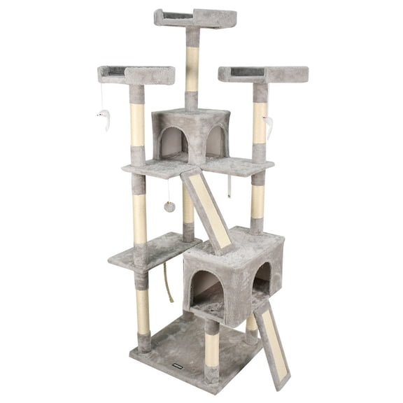 GOOPAWS Multi-Level 73-in Faux Fur Cat Tree & Condo, Light Grey