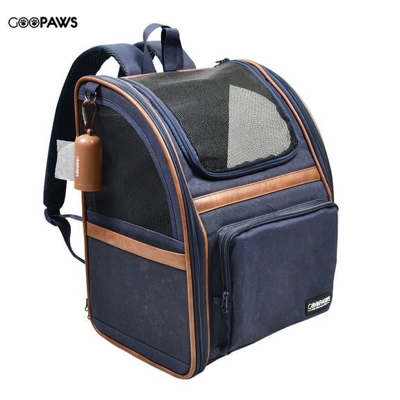 GOOPAWS Pet Carrier Backpack for Dogs and Cats, for Hiking Travel Camping Outdoor Hold Pets Up to 25 Lbs, Navy Blue
