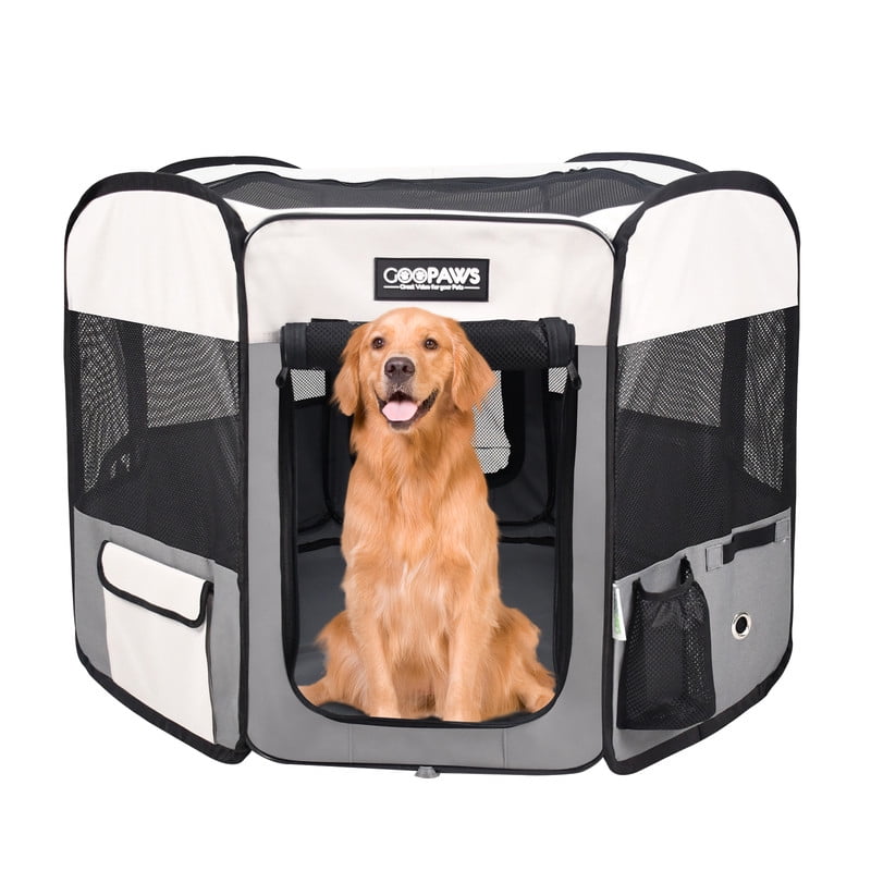 GOOPAWS Soft-Sided Dog & Cat Playpen, Light Grey, 61-in